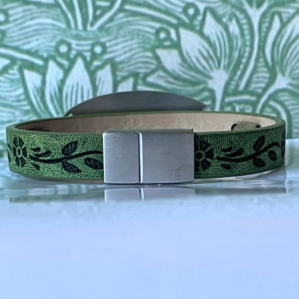 Anderson Olive Green Leather Medical Alert ID Bracelet - Personalised