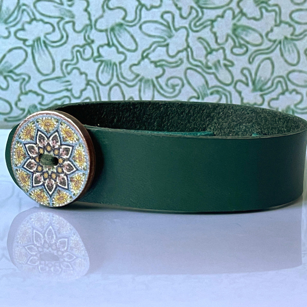 Antonia Green Leather Medical Alert ID Bracelet - Personalised