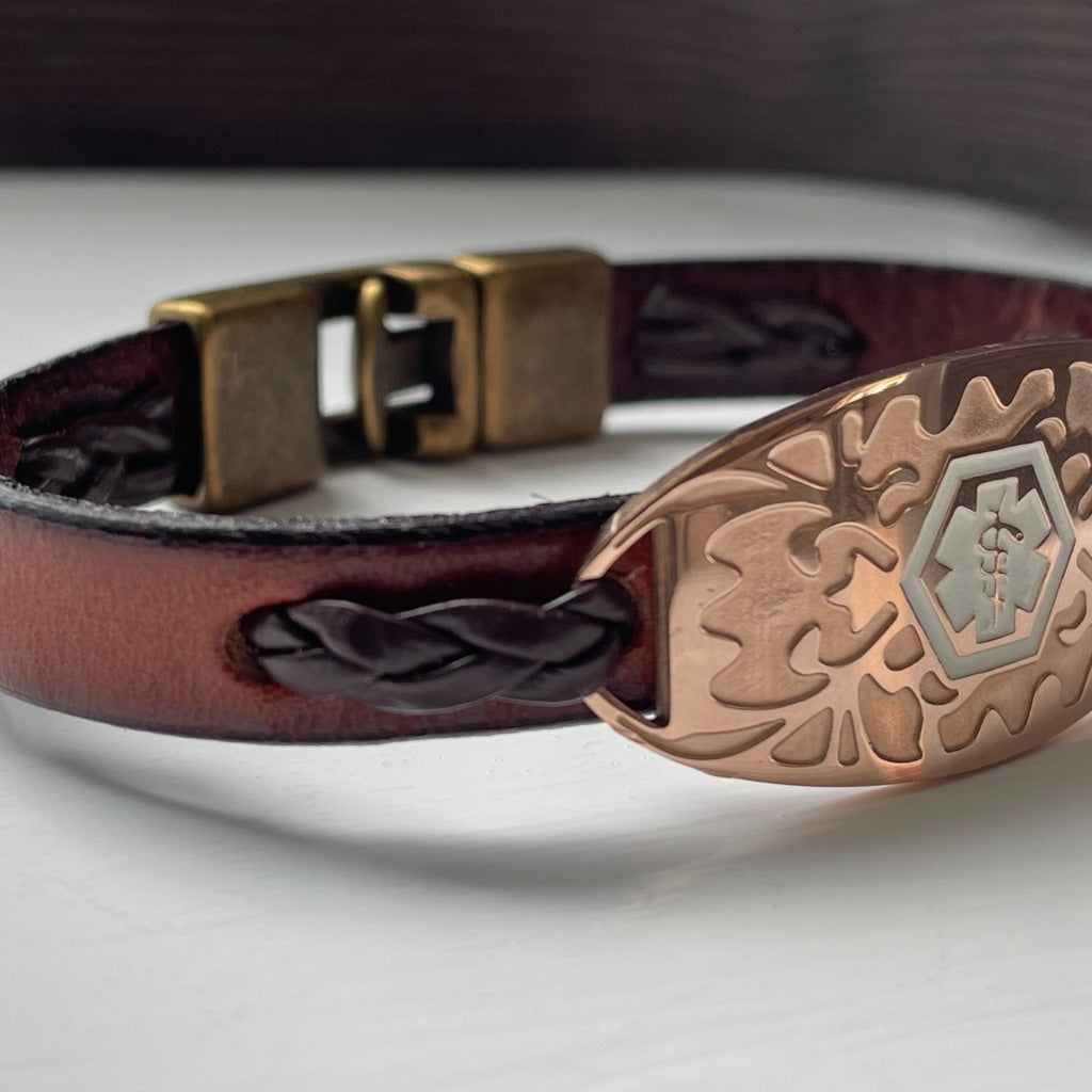 buyamedicalalert.com Bailey Brown Leather Medical Alert ID Bracelet - Personalised