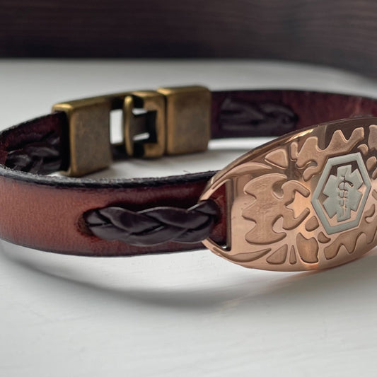 buyamedicalalert.com Bailey Brown Leather Medical Alert ID Bracelet - Personalised
