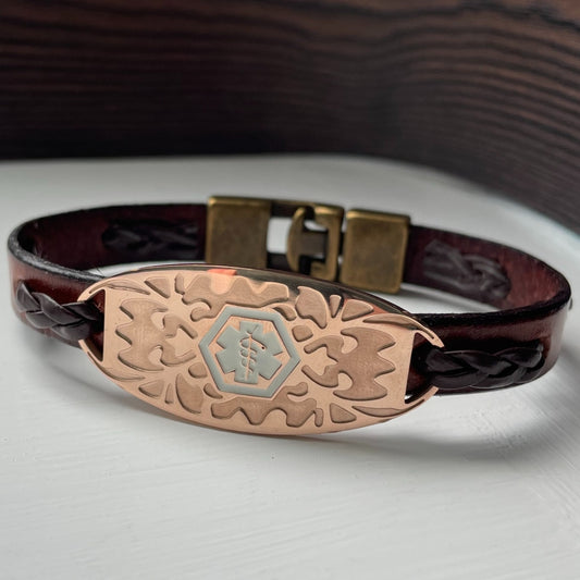 buyamedicalalert.com Bailey Brown Leather Medical Alert ID Bracelet - Personalised