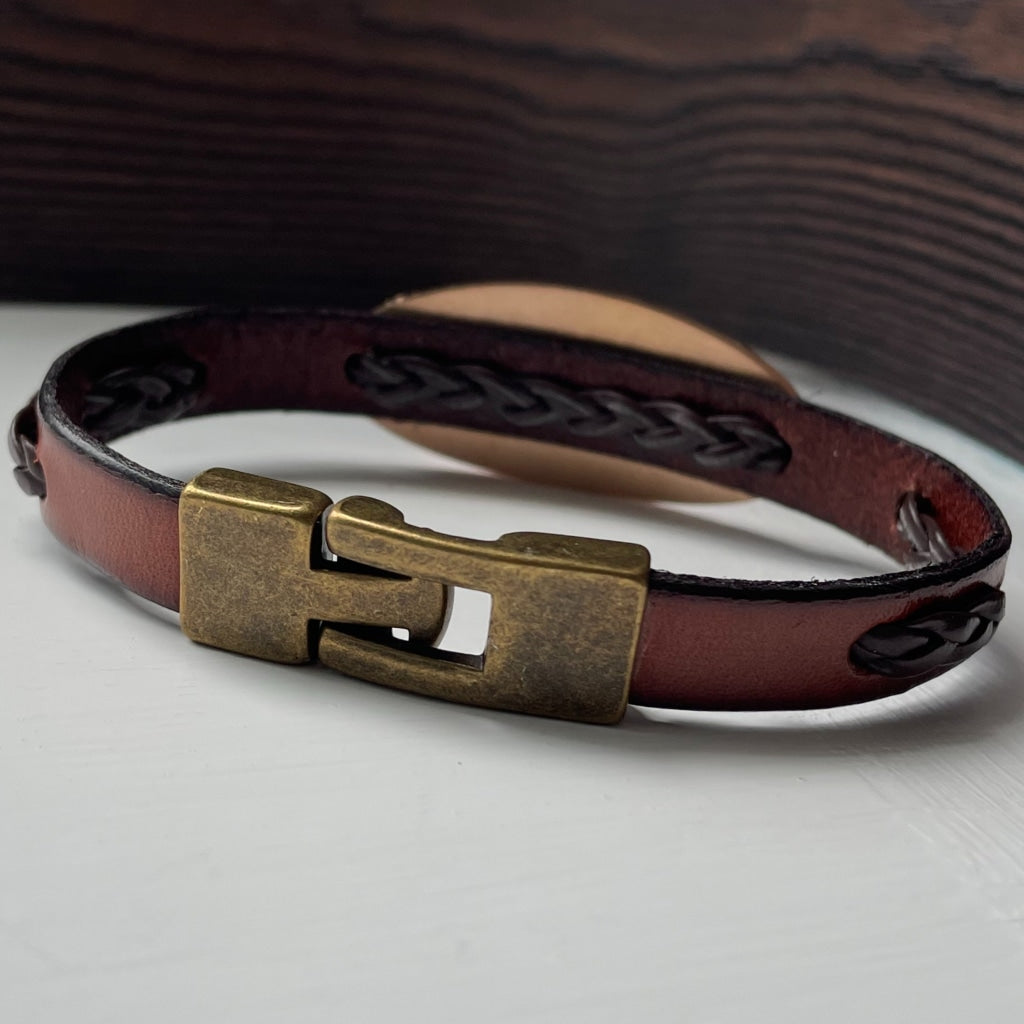 buyamedicalalert.com Bailey Brown Leather Medical Alert ID Bracelet - Personalised