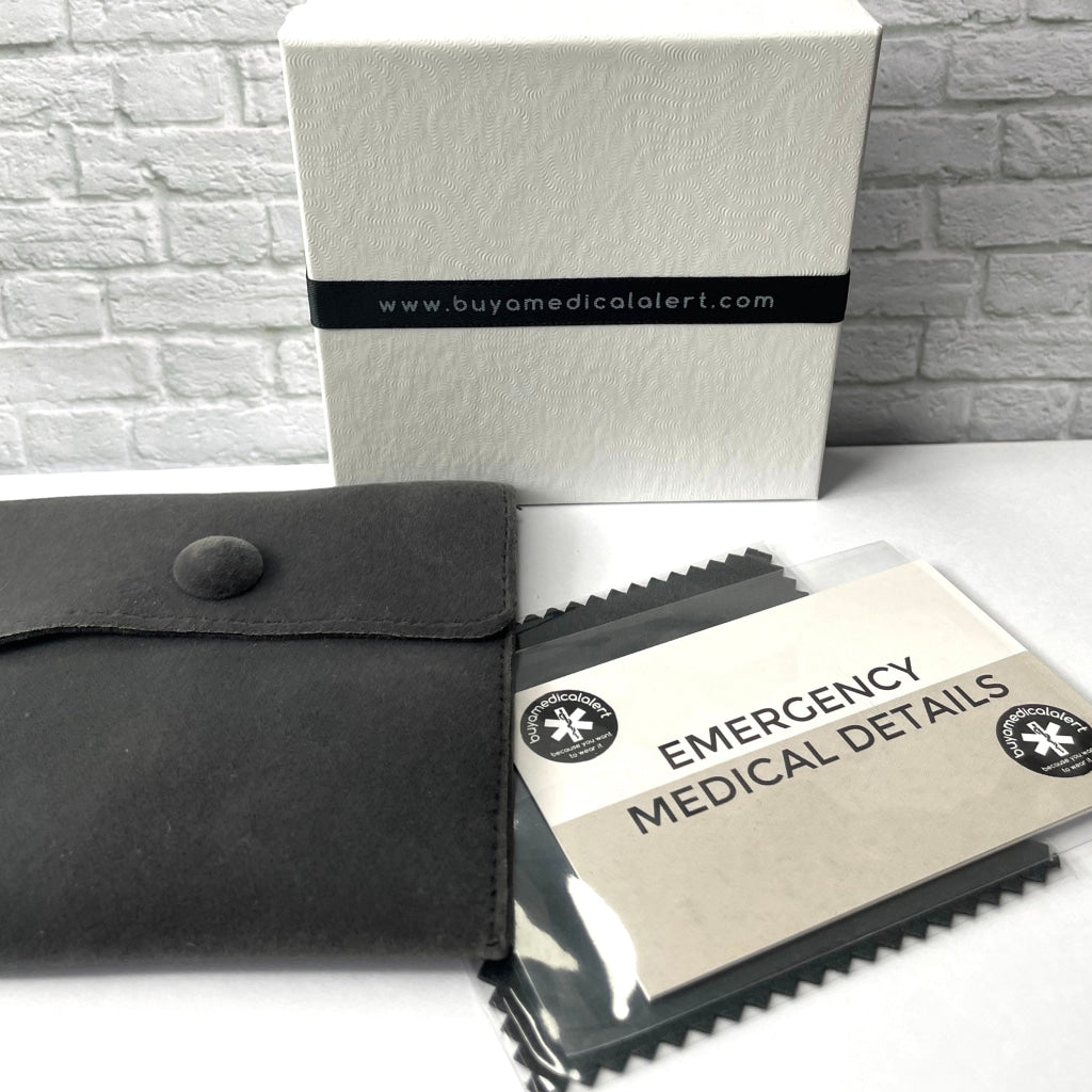 Barron Grey Medic Alert Medical ID and Allergy Bracelet Free Custom Engraving Made to Fit, Free Gift Box by Shelley @buyamedicalalert.com