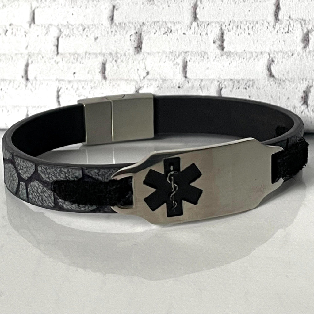 buyamedicalalert.com Era Green Leather Medical Alert ID Bracelet - Personalised