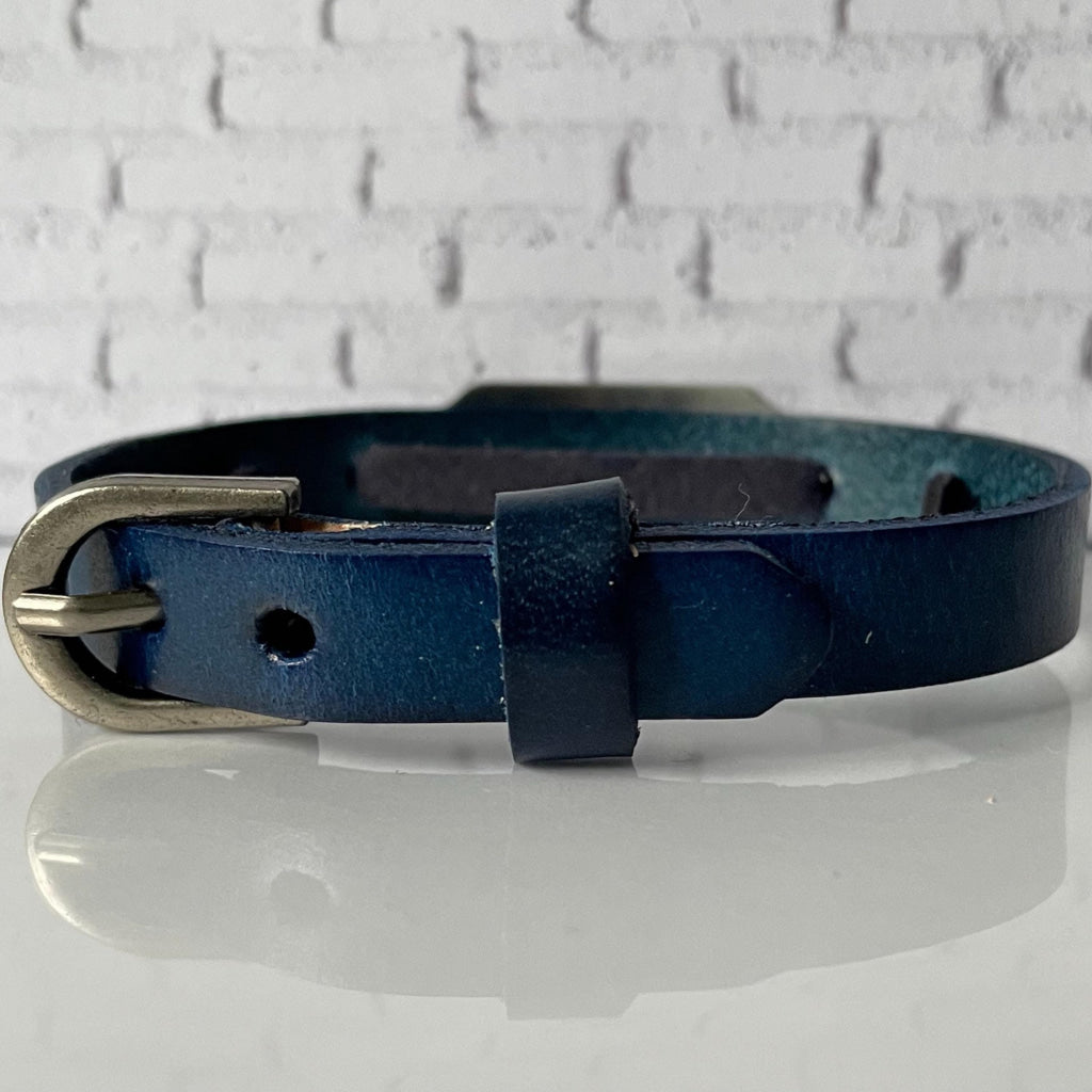 Charlotte Blue Genuine Leather Medical Alert ID Bracelet Free Personalised Engraving and Gift Box by Shelley @buyamedicalalert.com