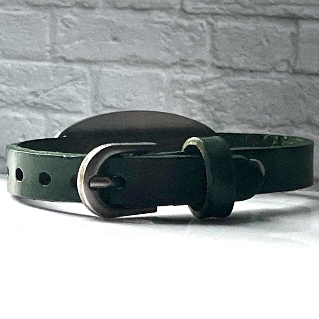 Charlotte Leather Medical Alert ID Bracelet in Green - Personalised