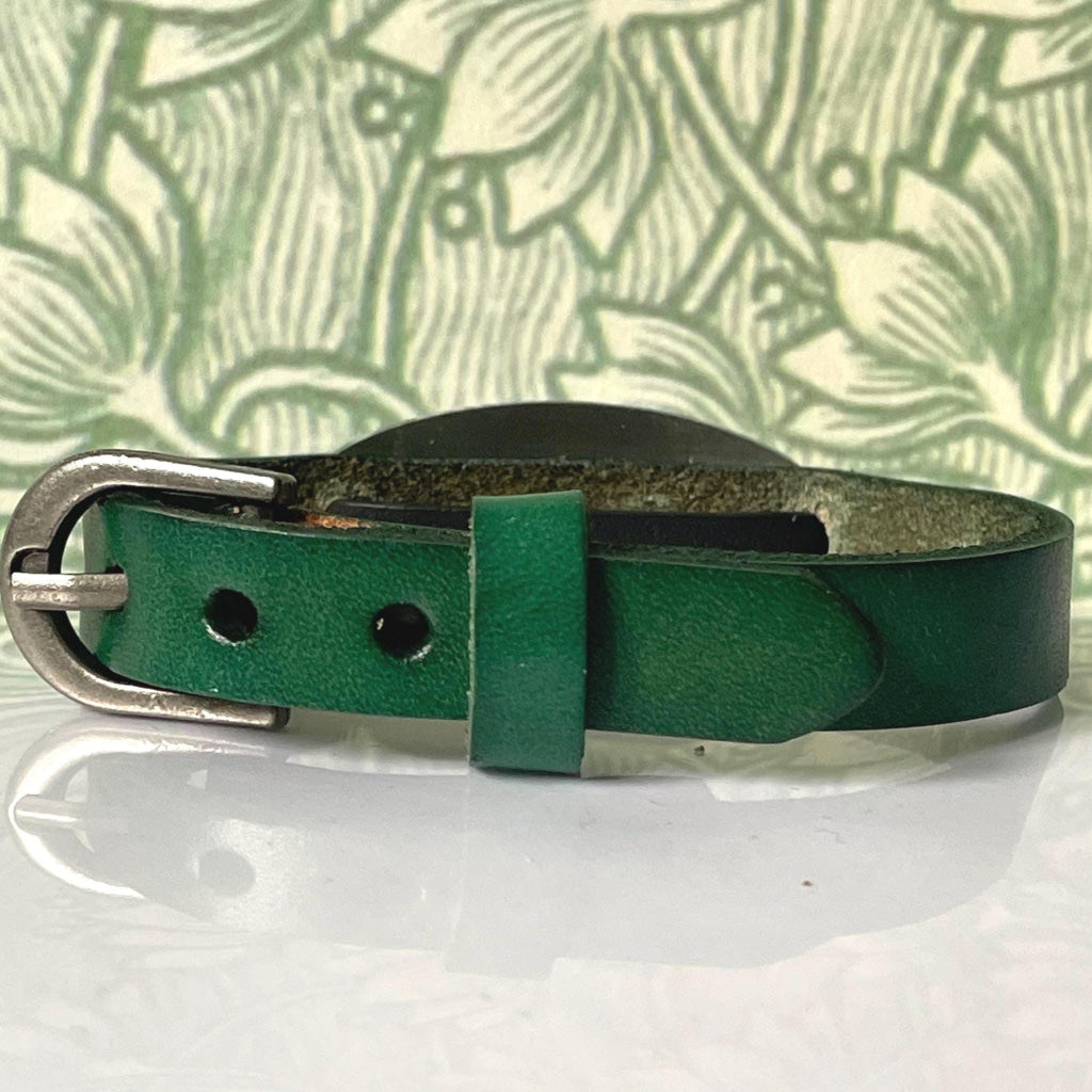 Charlotte Leather Medical Alert ID Bracelet in Green - Personalised