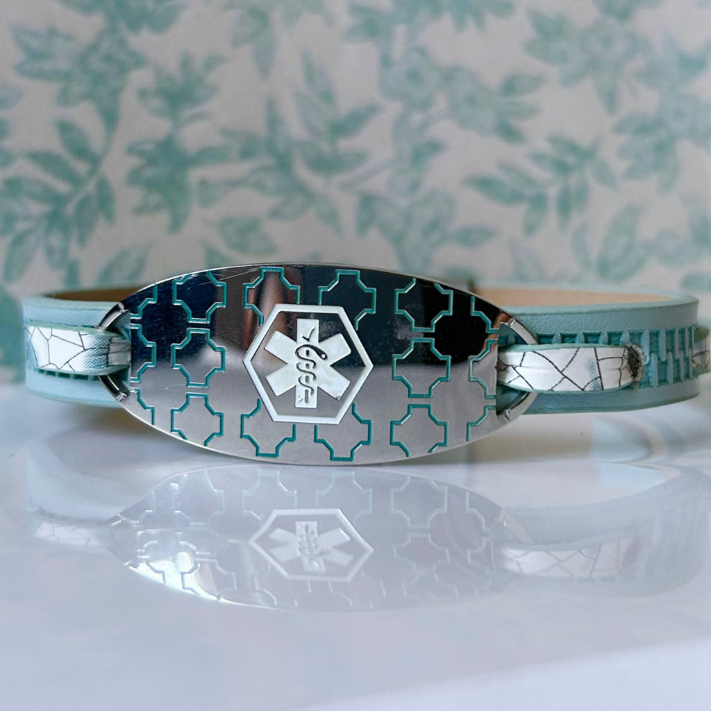 buyamedicalalert.com Era Green Leather Medical Alert ID Bracelet - Personalised