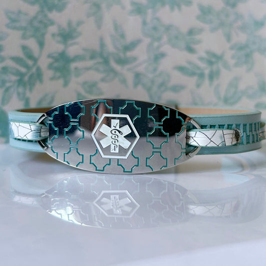buyamedicalalert.com Era Green Leather Medical Alert ID Bracelet - Personalised