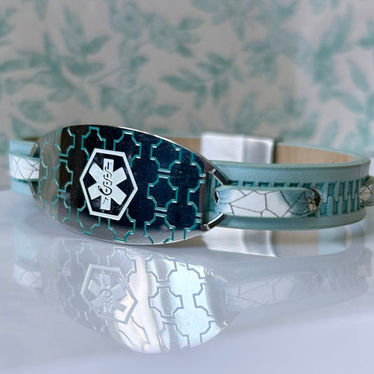 buyamedicalalert.com Era Green Leather Medical Alert ID Bracelet - Personalised