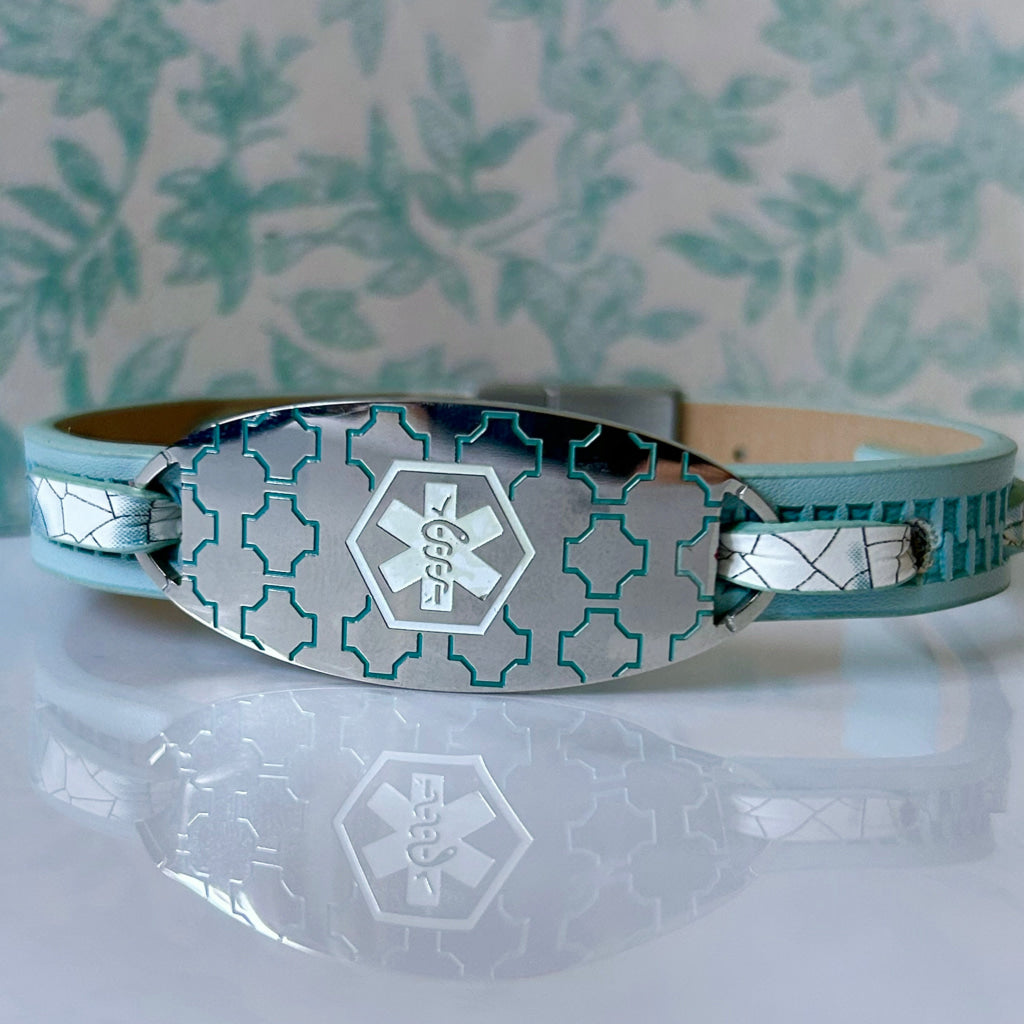 buyamedicalalert.com Era Green Leather Medical Alert ID Bracelet - Personalised