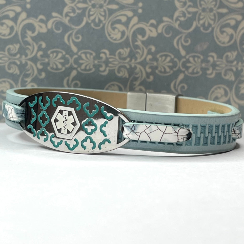 buyamedicalalert.com Era Green Leather Medical Alert ID Bracelet - Personalised