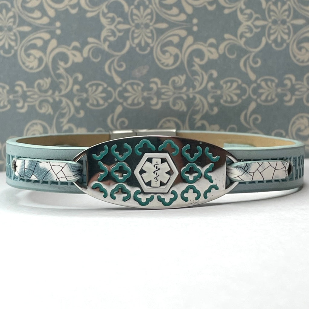 buyamedicalalert.com Era Green Leather Medical Alert ID Bracelet - Personalised