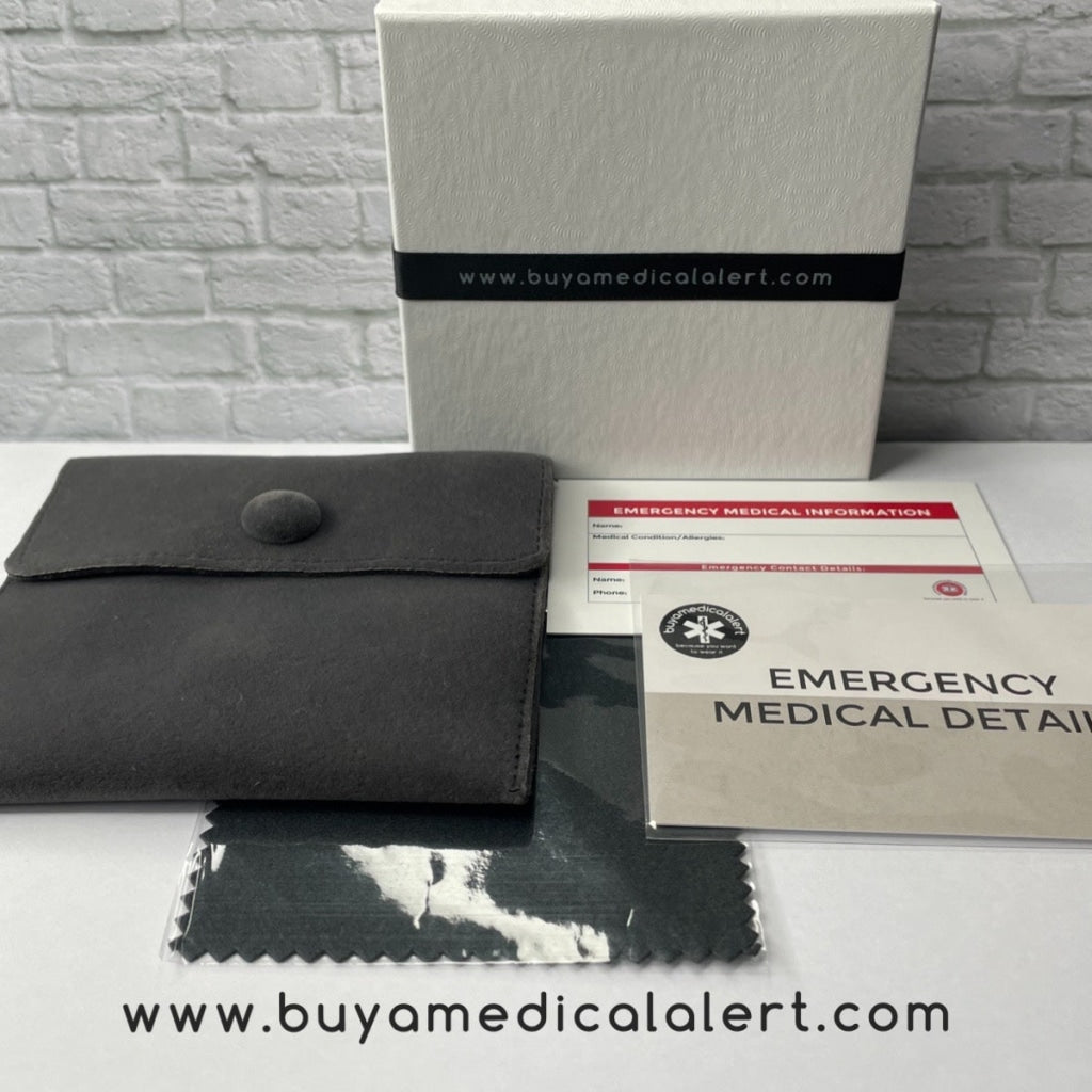 buyamedicalalert.com Esther Black Leather Medical Alert ID Bracelet - Personalised Identification Tags & Jewelry