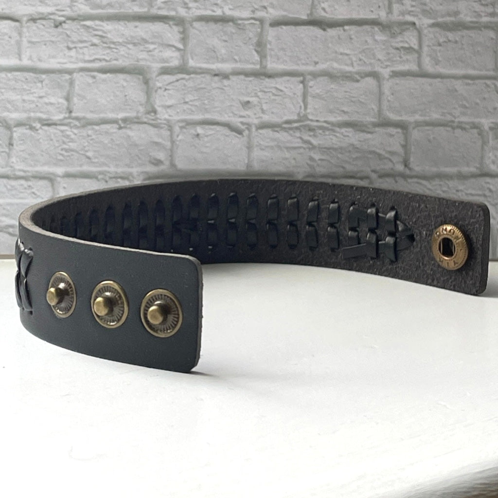 buyamedicalalert.com Esther Black Leather Medical Alert ID Bracelet - Personalised Identification Tags & Jewelry