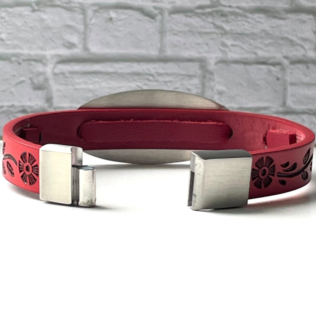 buyamedicalalert.com Forrest Red Leather Medical Alert ID Bracelet - Personalised Identification Tags & Jewelry