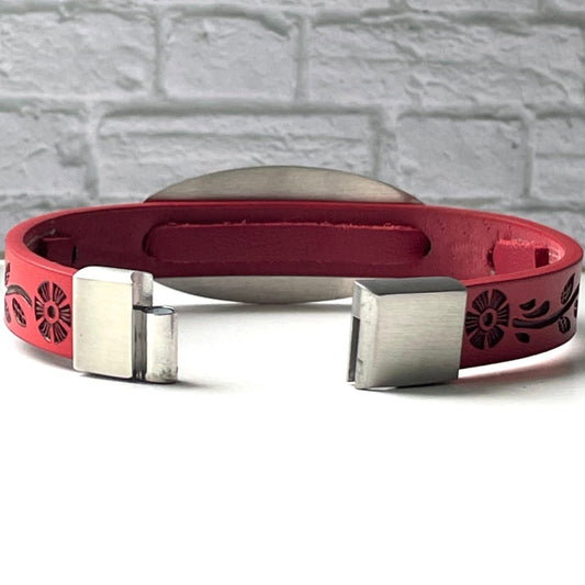 buyamedicalalert.com Forrest Red Leather Medical Alert ID Bracelet - Personalised Identification Tags & Jewelry