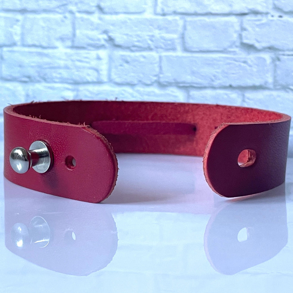 Hanson Red Genuine Leather Medical Alert ID Bracelet Free Personalised Engraving Custom Made Free Gift Box by Shelley @buyamedicalalert.com