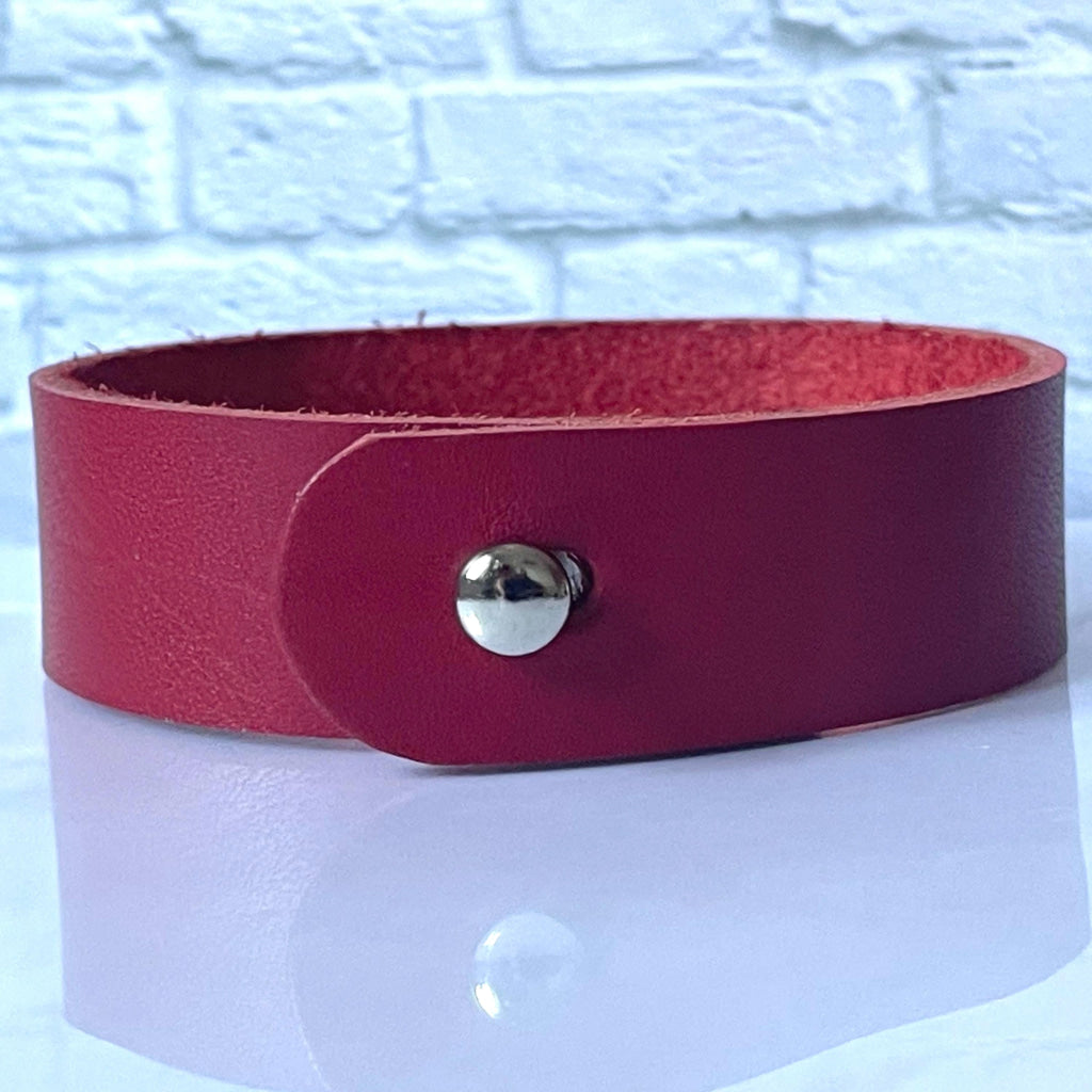 Hanson Red Genuine Leather Medical Alert ID Bracelet Free Personalised Engraving Custom Made Free Gift Box by Shelley @buyamedicalalert.com