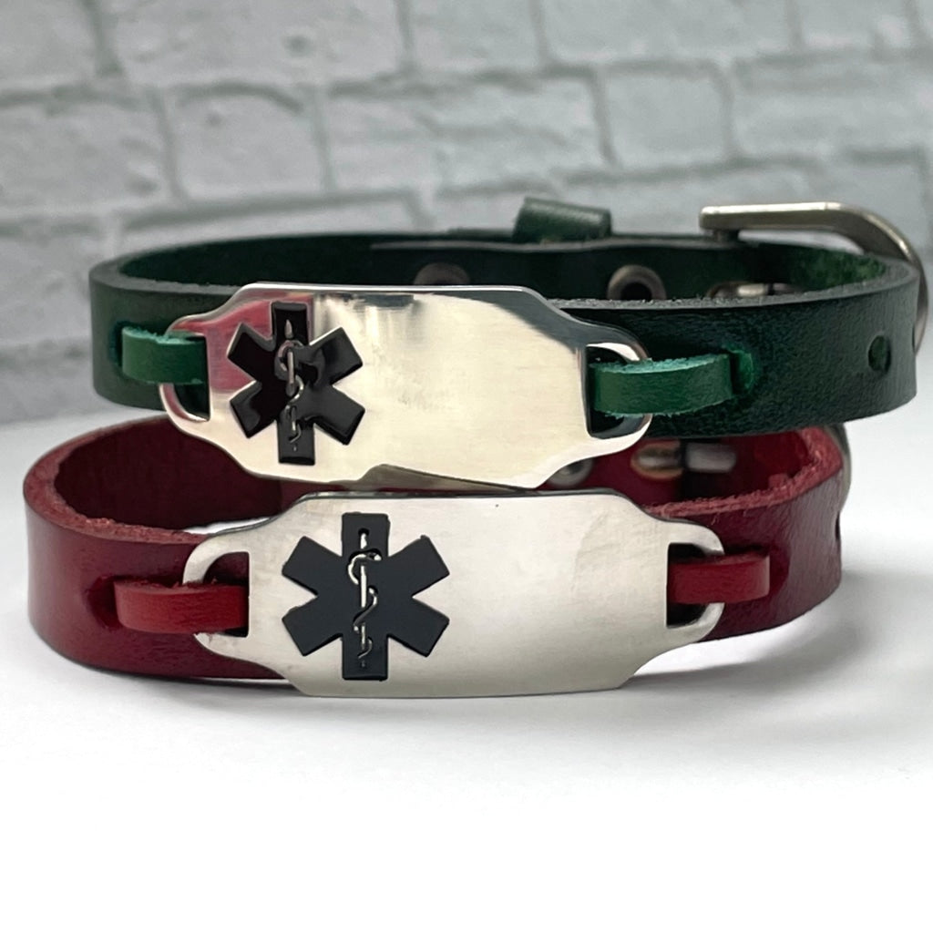 buyamedicalalert.com Hayden Leather Medical Alert ID Bracelet - Personalised