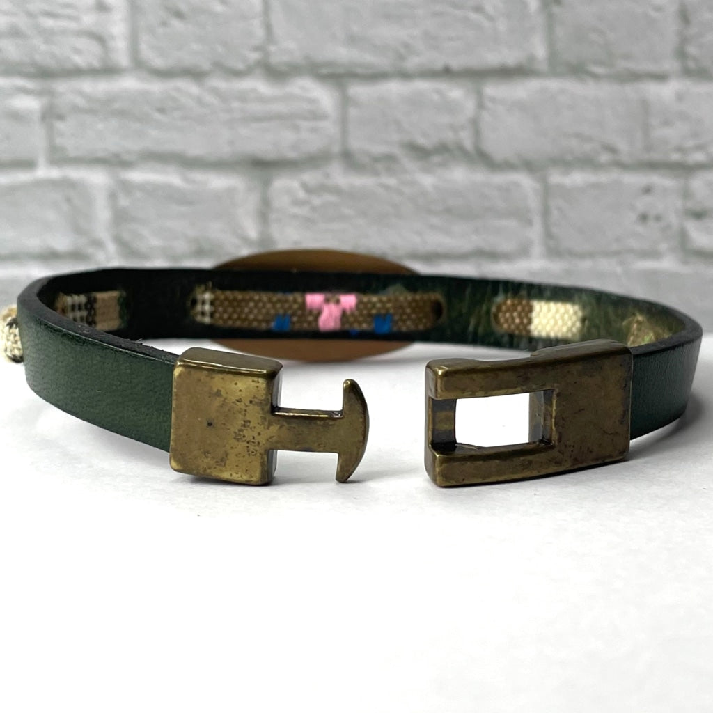 buyamedicalalert.com Hill Green Leather Medical Alert ID Bracelet - Personalised