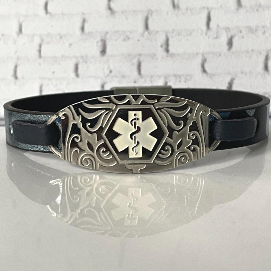 Kerr Blue Medic Alert Medical ID and Allergy Bracelet Free Custom Engraving Made to Fit, Free Gift Box by Shelley @buyamedicalalert.com