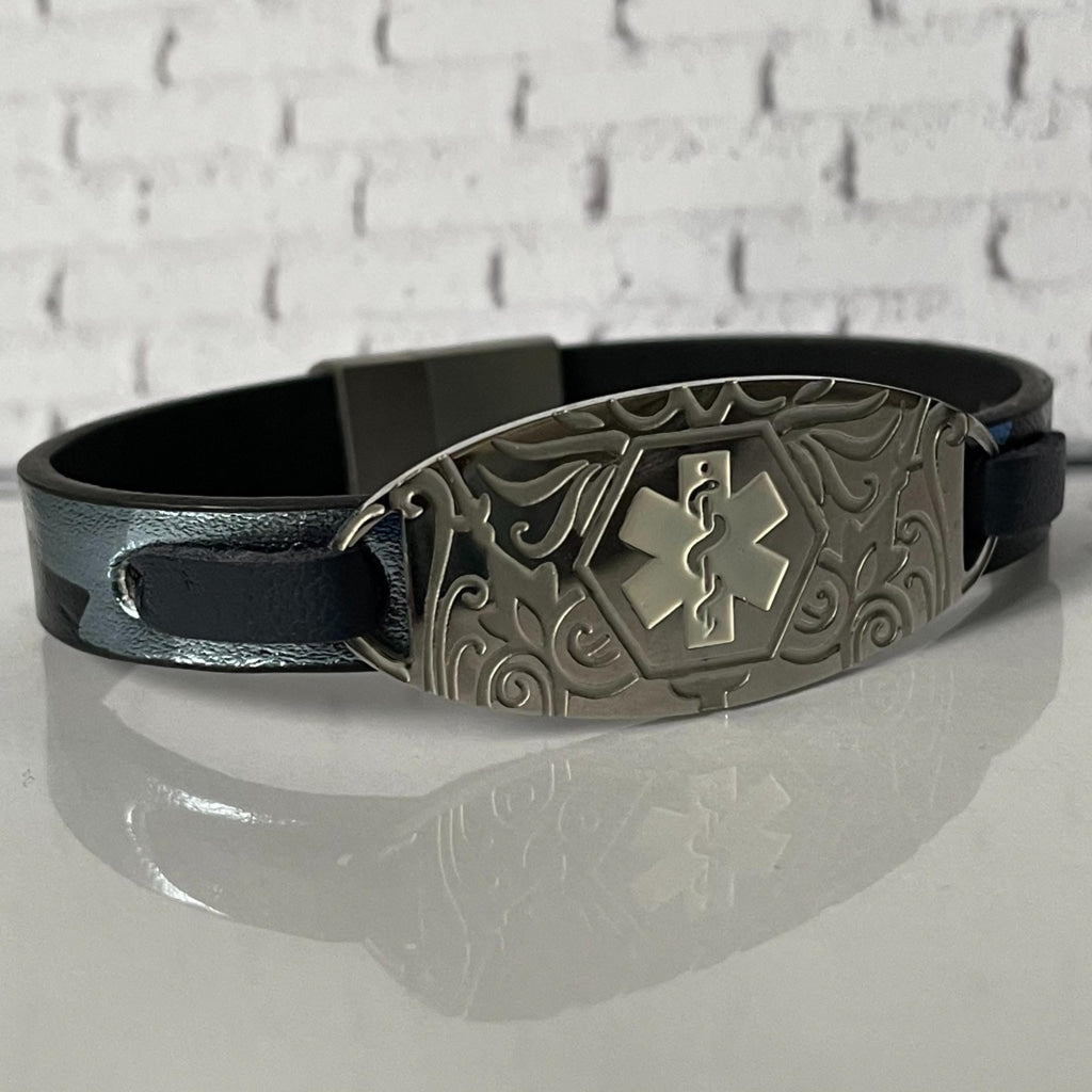 Kerr Blue Medic Alert Medical ID and Allergy Bracelet Free Custom Engraving Made to Fit, Free Gift Box by Shelley @buyamedicalalert.com