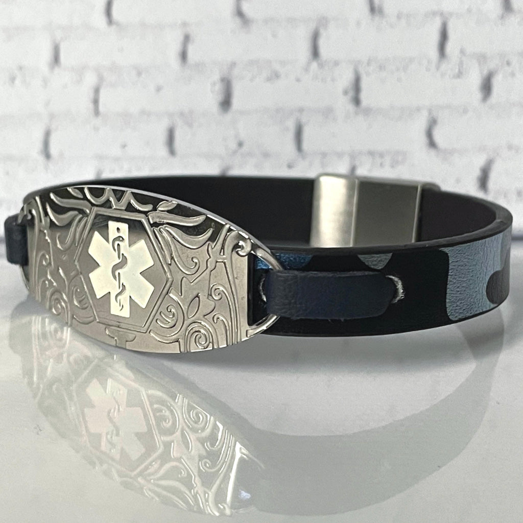 Kerr Blue Medic Alert Medical ID and Allergy Bracelet Free Custom Engraving Made to Fit, Free Gift Box by Shelley @buyamedicalalert.com