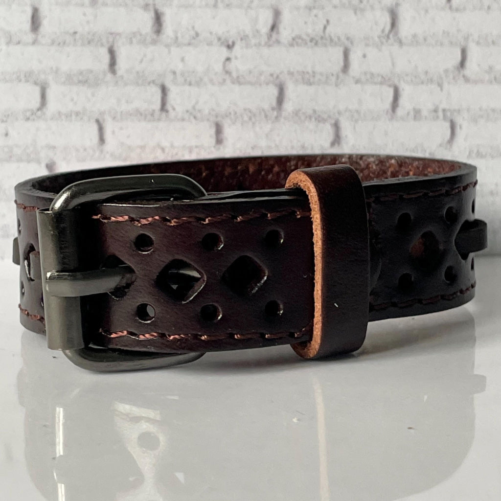 Levine Brown Genuine Leather Medical Alert ID Bracelet - Personalised