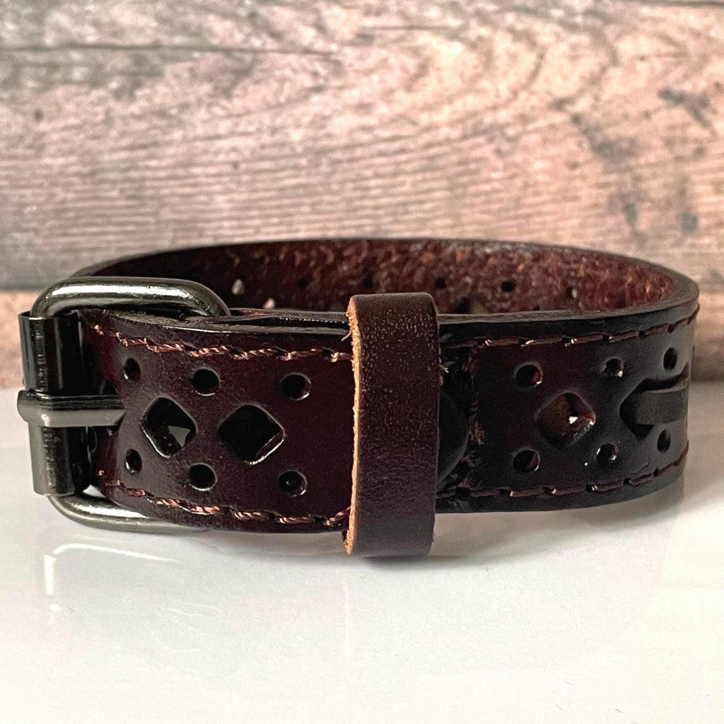 Levine Brown Genuine Leather Medical Alert ID Bracelet - Personalised