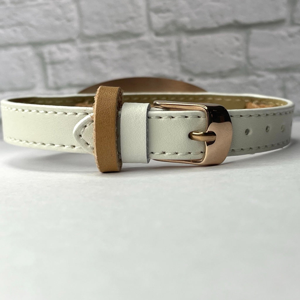 Rosalind White Leather Medical Alert ID Bracelet - Free Personalised Engraving with Gift Box & Medical Card by Shelley @buyamedicalalert.com