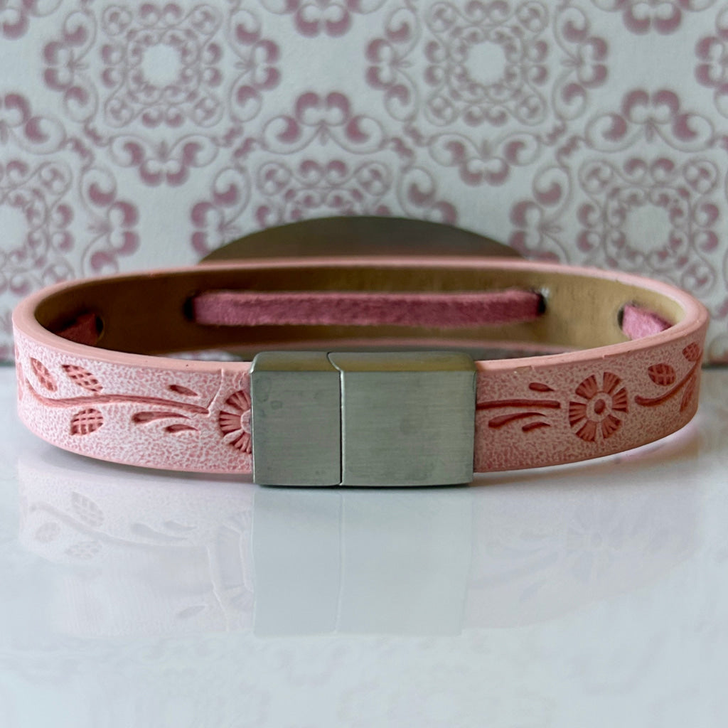 buyamedicalalert.com Sherlock Pink Leather Medical Alert ID Bracelet - Personalised