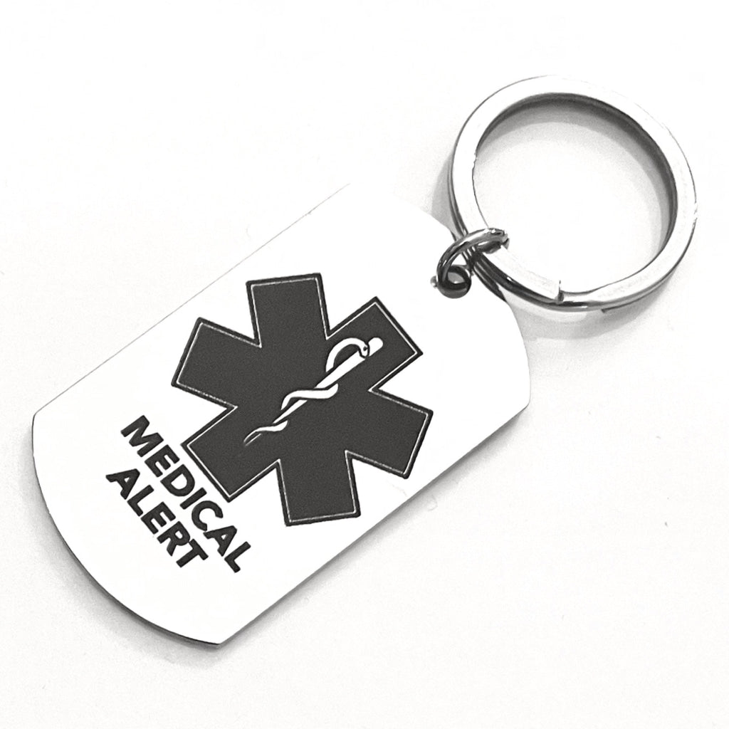 Stainless Steel Medical Alert ID Tag Add to School Bags, Handbags, Key Fob Includes 4 Lines of Custom Engraving from buyamedicalalert.com