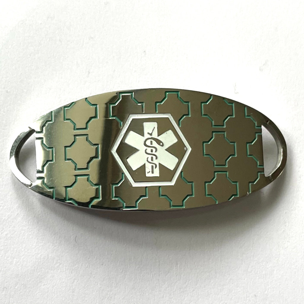 buyamedicalalert.com Stainless Steel Medical Alert Tag | Silver/Green With White Symbol Identification Tags & Jewelry
