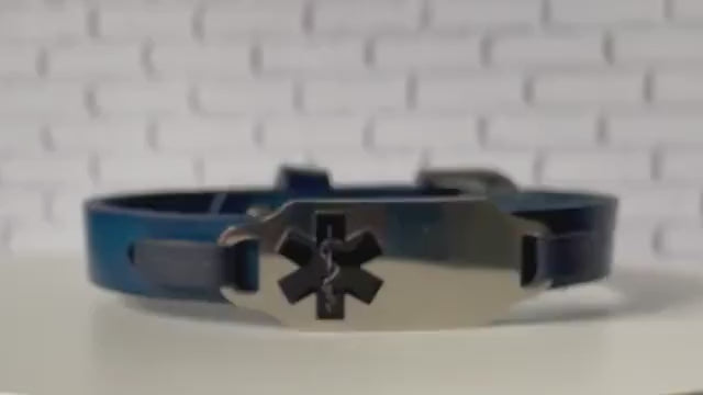 Charlotte Blue Genuine Leather Medical Alert ID Bracelet Free Personalised Engraving and Gift Box by Shelley @buyamedicalalert.com