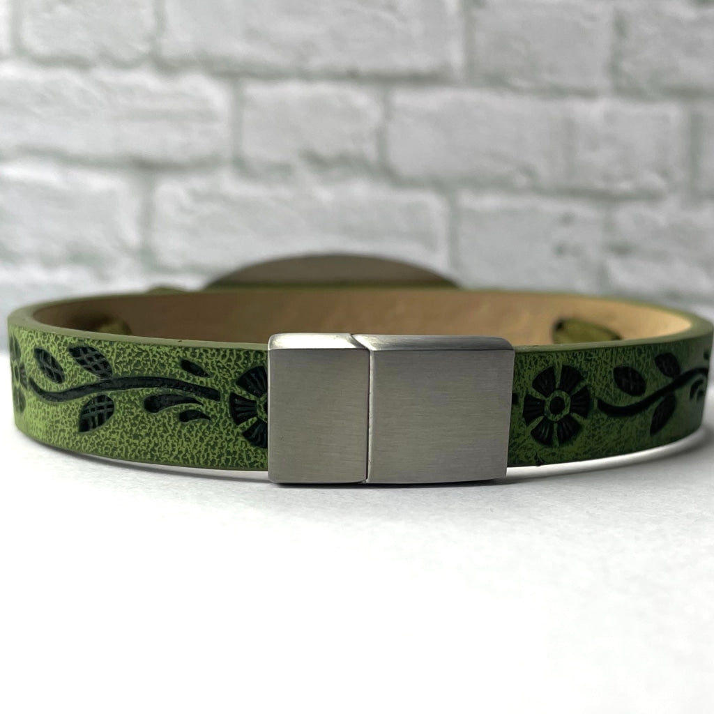 buyamedicalalert.com Anderson Olive Green Leather Medical Alert ID Bracelet - Personalised
