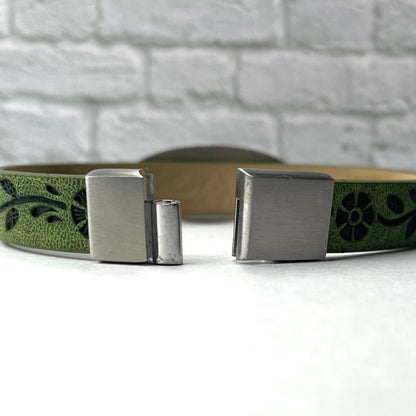 buyamedicalalert.com Anderson Olive Green Leather Medical Alert ID Bracelet - Personalised