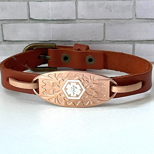 buyamedicalalert.com Andrea Tan Leather Medical Alert ID Bracelet - Personalised Identification Tags & Jewelry