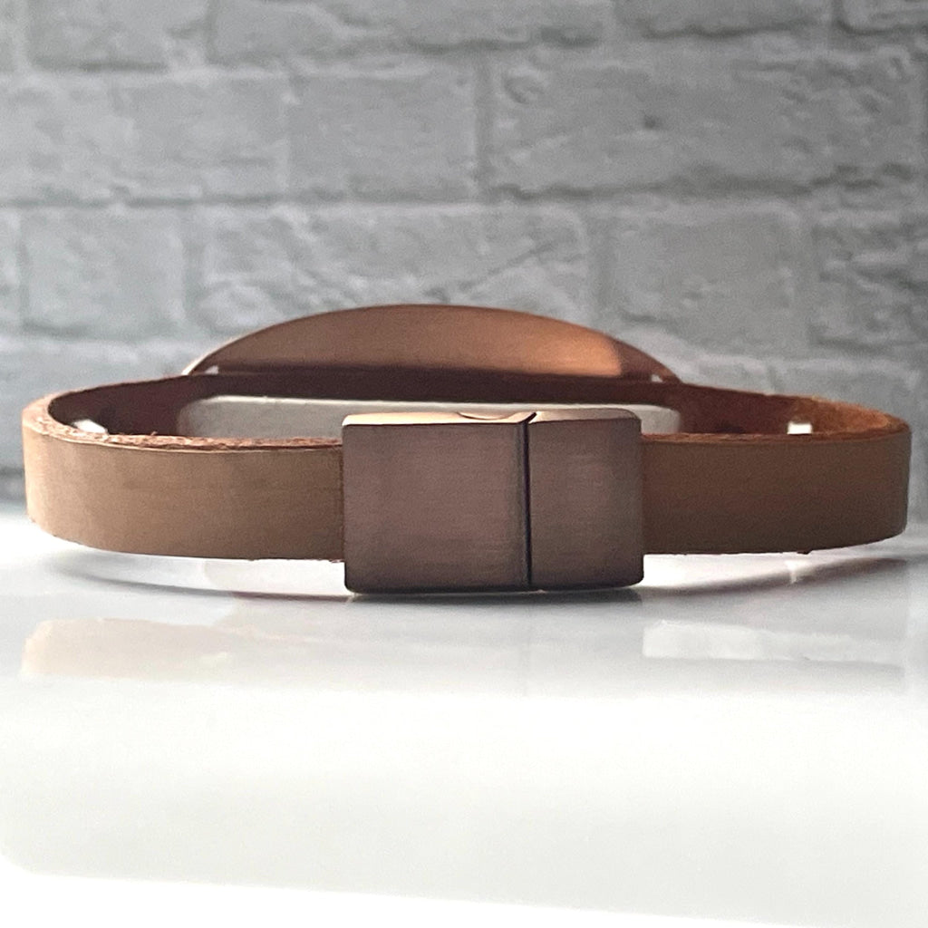 Bayliss Beige & Rose Gold Leather Medical Alert ID Bracelet - Free Personalised Engraving Custom Made Size by Shelley @buyamedicalalert.com