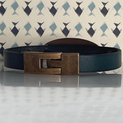Caldon Navy Genuine Leather Rose Gold Medical Alert ID Bracelet Free Personalised Engraving Custom Made by Shelley @buyamedicalalert.com