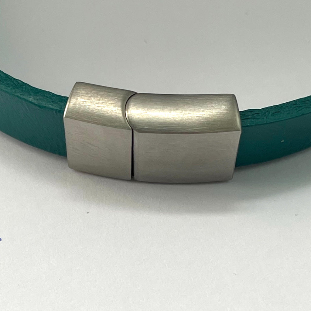 Cicely Teal and Silver Leather Medical Alert ID Bracelet Free Personalised Engraving Custom Made to Fit by Shelley @buyamedicalalert.com