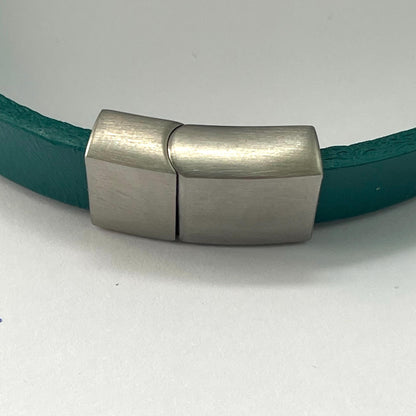 Cicely Teal and Silver Leather Medical Alert ID Bracelet Free Personalised Engraving Custom Made to Fit by Shelley @buyamedicalalert.com