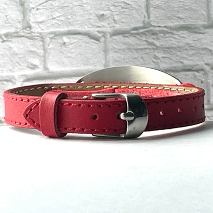 buyamedicalalert.com Cope Red Leather Medical Alert ID Bracelet - Personalised Identification Tags & Jewelry