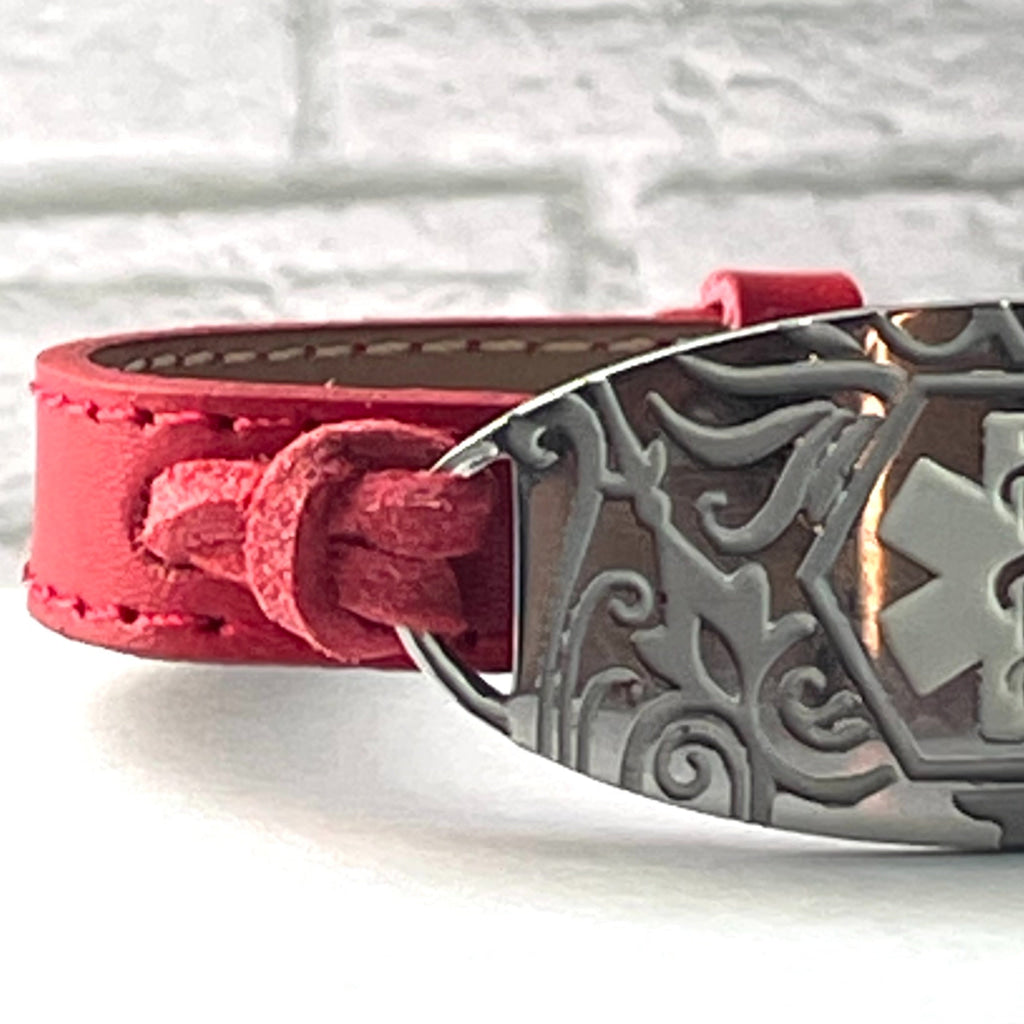 buyamedicalalert.com Cope Red Leather Medical Alert ID Bracelet - Personalised Identification Tags & Jewelry