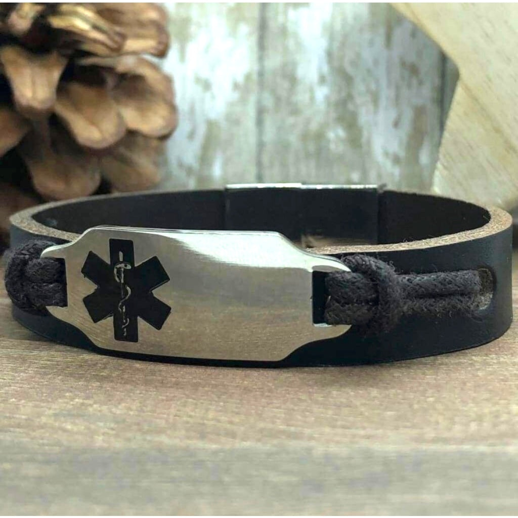 buyamedicalalert.com Cori Brown Leather Medical Alert ID Bracelet - Personalised Identification Tags & Jewelry