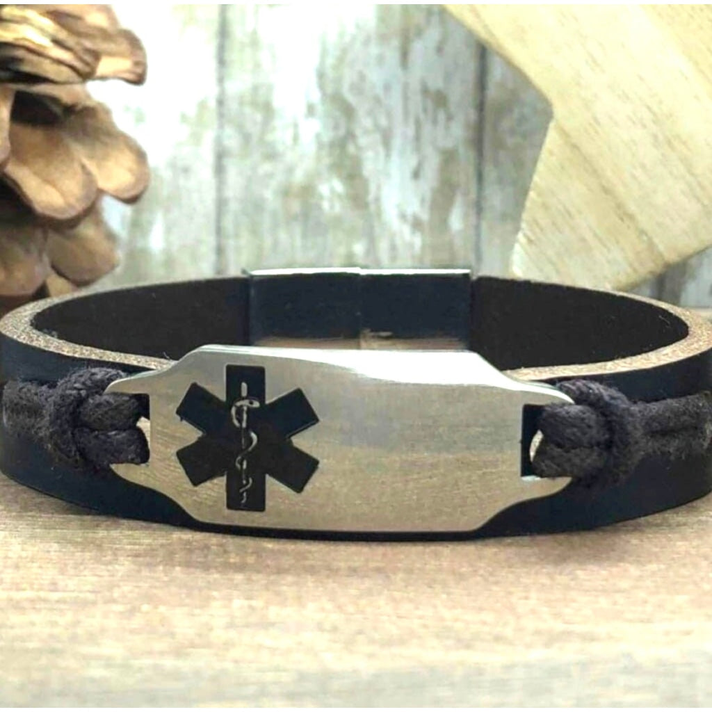 buyamedicalalert.com Cori Brown Leather Medical Alert ID Bracelet - Personalised Identification Tags & Jewelry