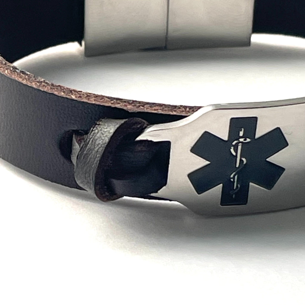 buyamedicalalert.com Cori Brown Leather Medical Alert ID Bracelet - Personalised Identification Tags & Jewelry
