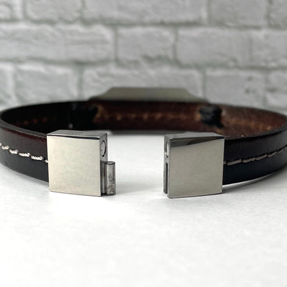 buyamedicalalert.com Curie Brown & Black Leather Medical Alert ID Bracelet - Personalised