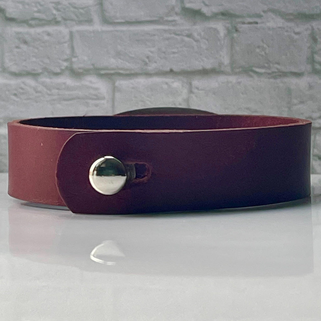 Dening Burgundy Genuine Leather Medical Alert ID Bracelet Free Personalised Engraving Custom Made to Fit, by Shelley @buyamedicalalert.com