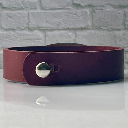 Dening Burgundy Genuine Leather Medical Alert ID Bracelet Free Personalised Engraving Custom Made to Fit, by Shelley @buyamedicalalert.com